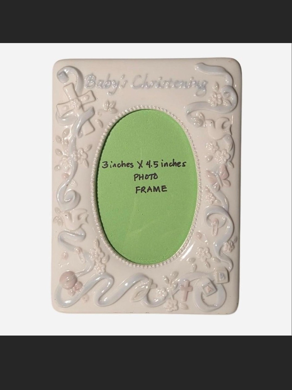 Baby Christening White Ceramic Photo Frame with Oval Opening